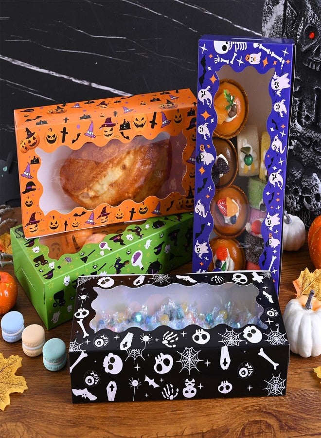 Bolsome 16Pcs Halloween Treat Boxes Halloween Cookie Boxes with Window Ghost Boo Pumpkin Skull Black Cat Pattern Bakery Boxes for Cupcake Candies Donuts for Trick or Treat Party Supplies - Image 3